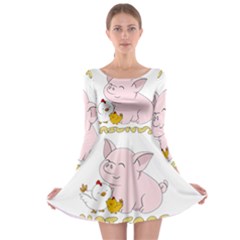 Friends Not Food - Cute Pig and Chicken Long Sleeve Skater Dress