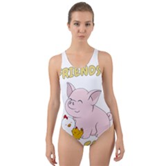 Friends Not Food - Cute Pig And Chicken Cut-out Back One Piece Swimsuit by Valentinaart