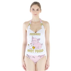 Friends Not Food - Cute Pig and Chicken Halter Swimsuit