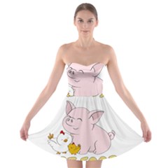 Friends Not Food - Cute Pig And Chicken Strapless Bra Top Dress by Valentinaart