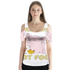 Friends Not Food - Cute Pig and Chicken Butterfly Sleeve Cutout Tee 