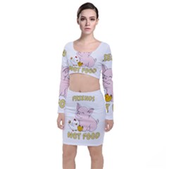 Friends Not Food - Cute Pig And Chicken Long Sleeve Crop Top & Bodycon Skirt Set by Valentinaart