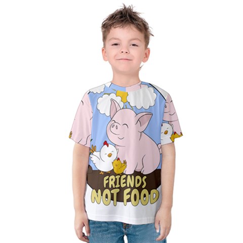 Friends Not Food - Cute Pig And Chicken Kids  Cotton Tee by Valentinaart