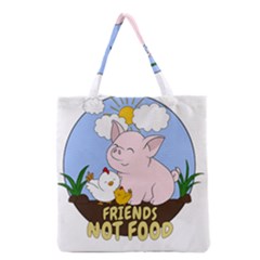 Friends Not Food - Cute Pig And Chicken Grocery Tote Bag by Valentinaart