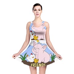 Friends Not Food - Cute Pig And Chicken Reversible Skater Dress by Valentinaart