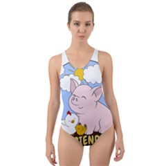 Friends Not Food - Cute Pig And Chicken Cut-out Back One Piece Swimsuit