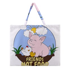 Friends Not Food - Cute Pig And Chicken Zipper Large Tote Bag by Valentinaart