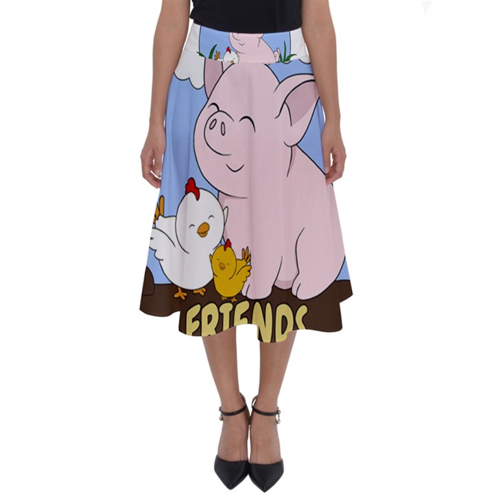 Friends Not Food - Cute Pig and Chicken Perfect Length Midi Skirt