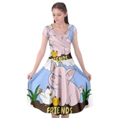 Friends Not Food - Cute Pig And Chicken Cap Sleeve Wrap Front Dress by Valentinaart