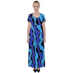 Vertical Blues Polynoise High Waist Short Sleeve Maxi Dress by jumpercat