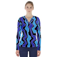 Vertical Blues Polynoise V-neck Long Sleeve Top