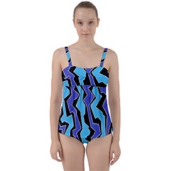 Vertical Blues Polynoise Twist Front Tankini Set by jumpercat