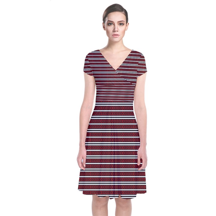 Indian Stripes Short Sleeve Front Wrap Dress