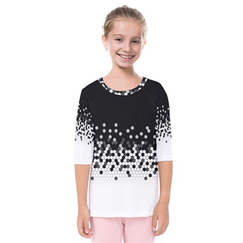 Flat Tech Camouflage Black And White Kids  Quarter Sleeve Raglan Tee by jumpercat