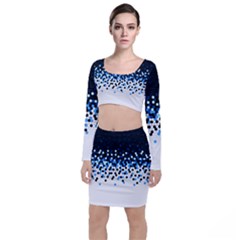 Flat Tech Camouflage Reverse Blue Long Sleeve Crop Top & Bodycon Skirt Set