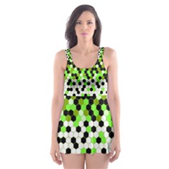 Flat Tech Camouflage Reverse Green Skater Dress Swimsuit by jumpercat