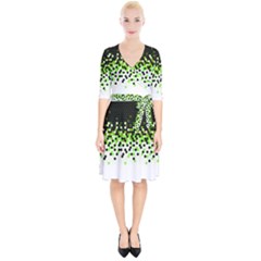 Flat Tech Camouflage Reverse Green Wrap Up Cocktail Dress