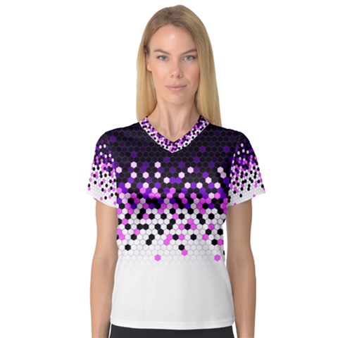 Flat Tech Camouflage Reverse Purple V-neck Sport Mesh Tee by jumpercat