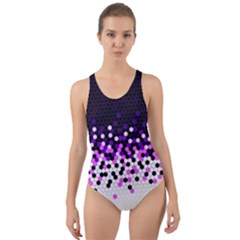 Flat Tech Camouflage Reverse Purple Cut-out Back One Piece Swimsuit