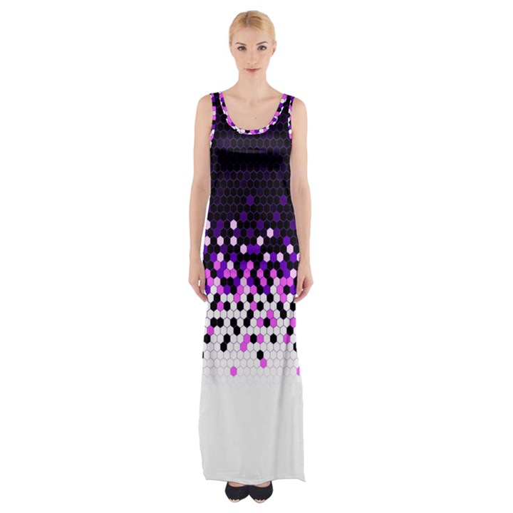 Flat Tech Camouflage Reverse Purple Maxi Thigh Split Dress