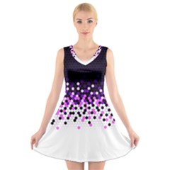 Flat Tech Camouflage Reverse Purple V-neck Sleeveless Skater Dress by jumpercat