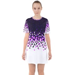 Flat Tech Camouflage Reverse Purple Sixties Short Sleeve Mini Dress