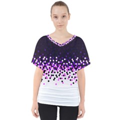 Flat Tech Camouflage Reverse Purple V-neck Dolman Drape Top