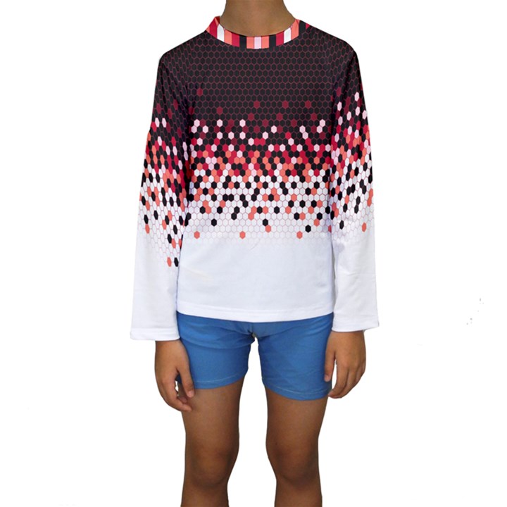 Flat Tech Camouflage Reverse Red Kids  Long Sleeve Swimwear