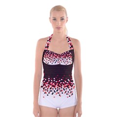 Flat Tech Camouflage Reverse Red Boyleg Halter Swimsuit  by jumpercat