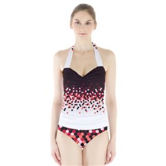 Flat Tech Camouflage Reverse Red Halter Swimsuit by jumpercat