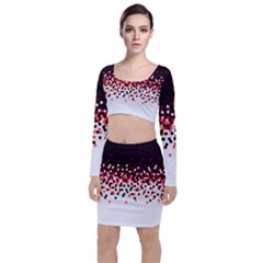 Flat Tech Camouflage Reverse Red Long Sleeve Crop Top & Bodycon Skirt Set by jumpercat