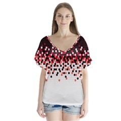 Flat Tech Camouflage Reverse Red V-neck Flutter Sleeve Top by jumpercat