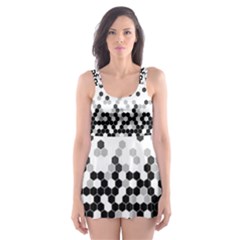 Flat Tech Camouflage White And Black Skater Dress Swimsuit by jumpercat