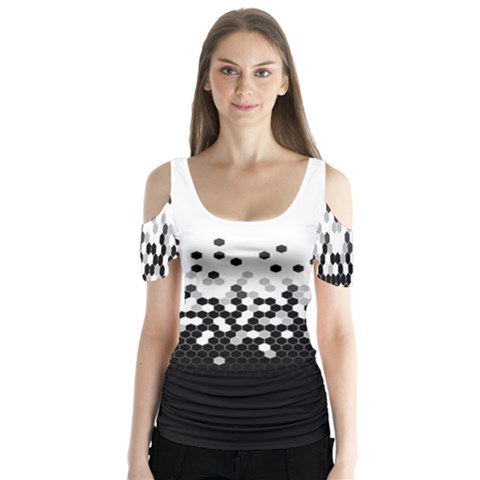 Flat Tech Camouflage White And Black Butterfly Sleeve Cutout Tee  by jumpercat