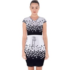 Flat Tech Camouflage White And Black Capsleeve Drawstring Dress 