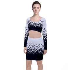 Flat Tech Camouflage White And Black Long Sleeve Crop Top & Bodycon Skirt Set by jumpercat