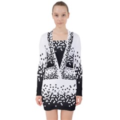 Flat Tech Camouflage White And Black V-neck Bodycon Long Sleeve Dress by jumpercat