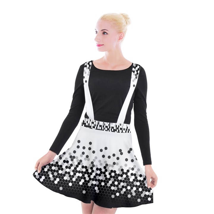 Flat Tech Camouflage White And Black Suspender Skater Skirt