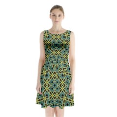 Arabesque Seamless Pattern Sleeveless Waist Tie Chiffon Dress by dflcprints