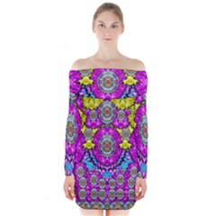 Fantasy Bloom In Spring Time Lively Colors Long Sleeve Off Shoulder Dress by pepitasart