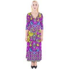 Fantasy Bloom In Spring Time Lively Colors Quarter Sleeve Wrap Maxi Dress