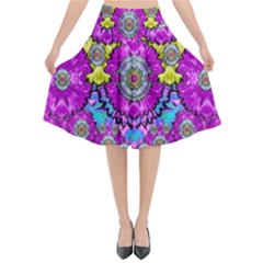 Fantasy Bloom In Spring Time Lively Colors Flared Midi Skirt by pepitasart