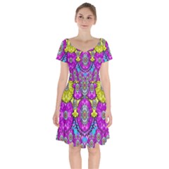 Fantasy Bloom In Spring Time Lively Colors Short Sleeve Bardot Dress by pepitasart