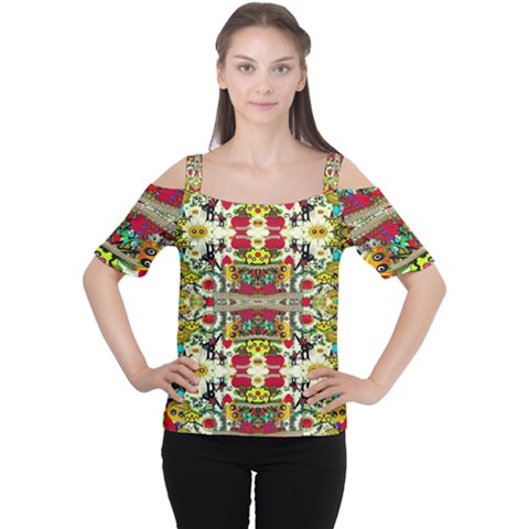 Chicken Monkeys Smile In The Floral Nature Looking Hot Cutout Shoulder Tee by pepitasart