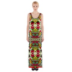 Chicken Monkeys Smile In The Floral Nature Looking Hot Maxi Thigh Split Dress by pepitasart