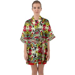 Chicken Monkeys Smile In The Floral Nature Looking Hot Quarter Sleeve Kimono Robe by pepitasart