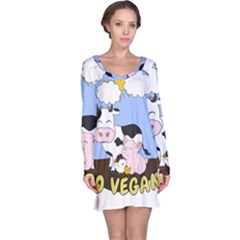 Friends Not Food - Cute Pig And Chicken Long Sleeve Nightdress by Valentinaart