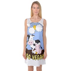 Friends Not Food - Cute Pig And Chicken Sleeveless Satin Nightdress by Valentinaart