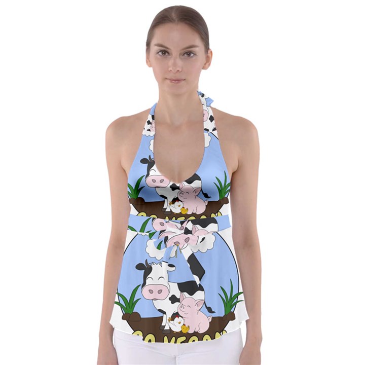 Friends Not Food - Cute Pig and Chicken Babydoll Tankini Top