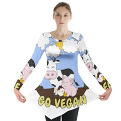 Friends Not Food - Cute Pig And Chicken Long Sleeve Tunic  by Valentinaart